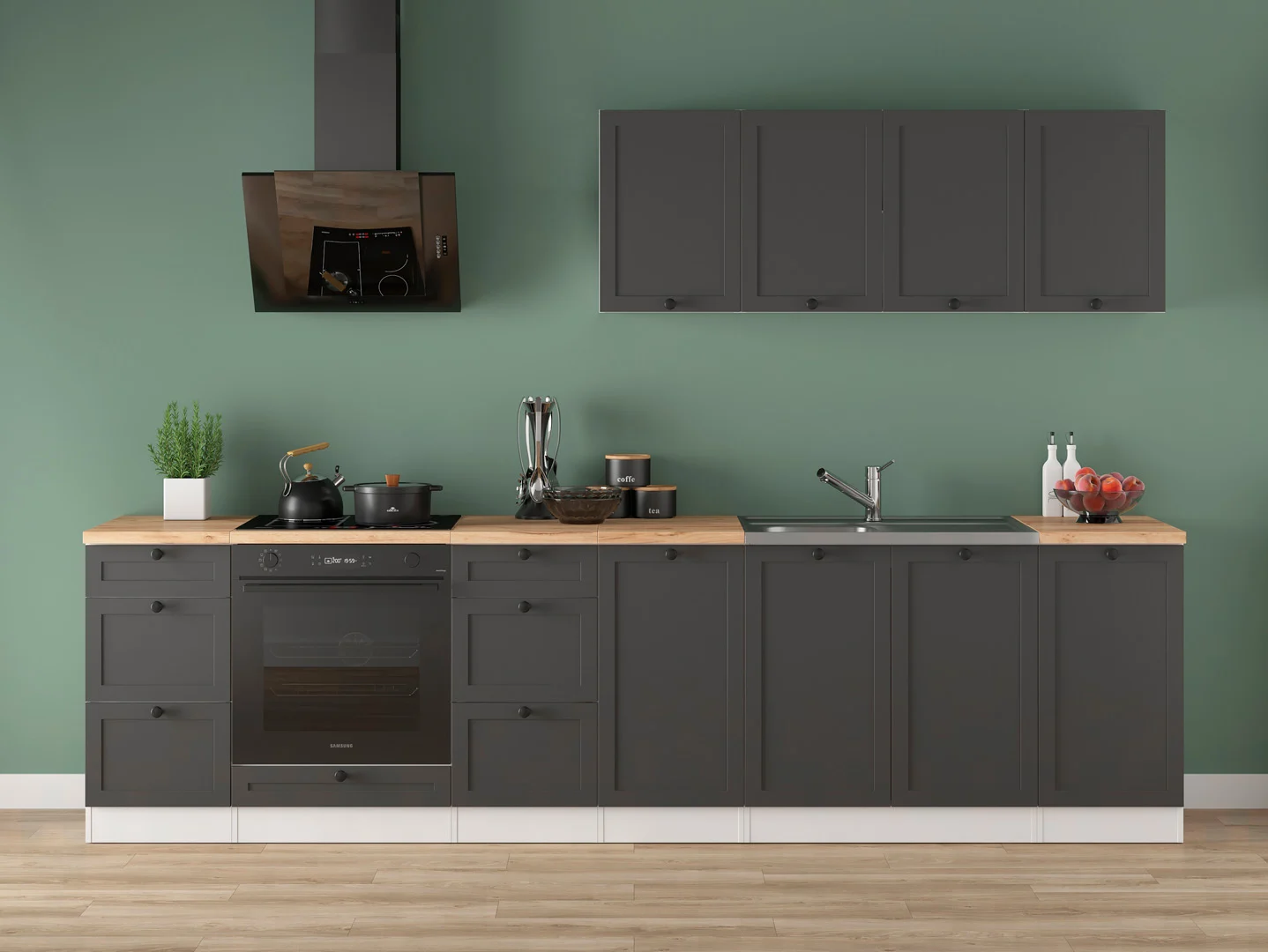 300 cm Graphite Modern Complete Kitchen Set Design B