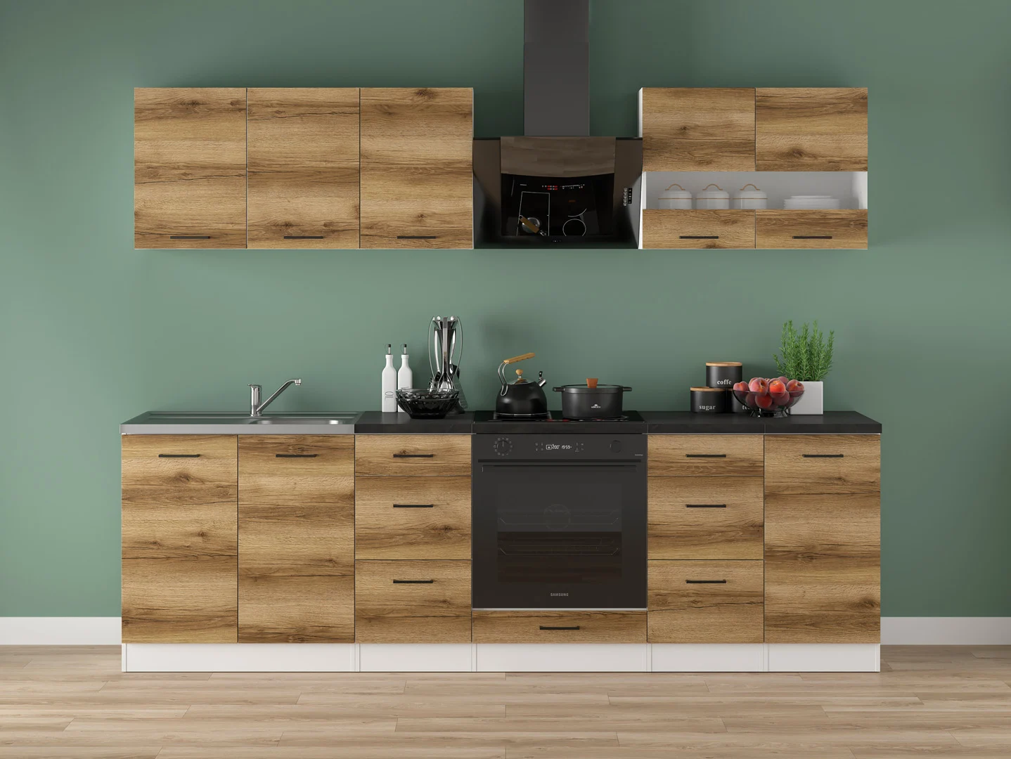 260 cm Light Oak Modern Complete Kitchen Set