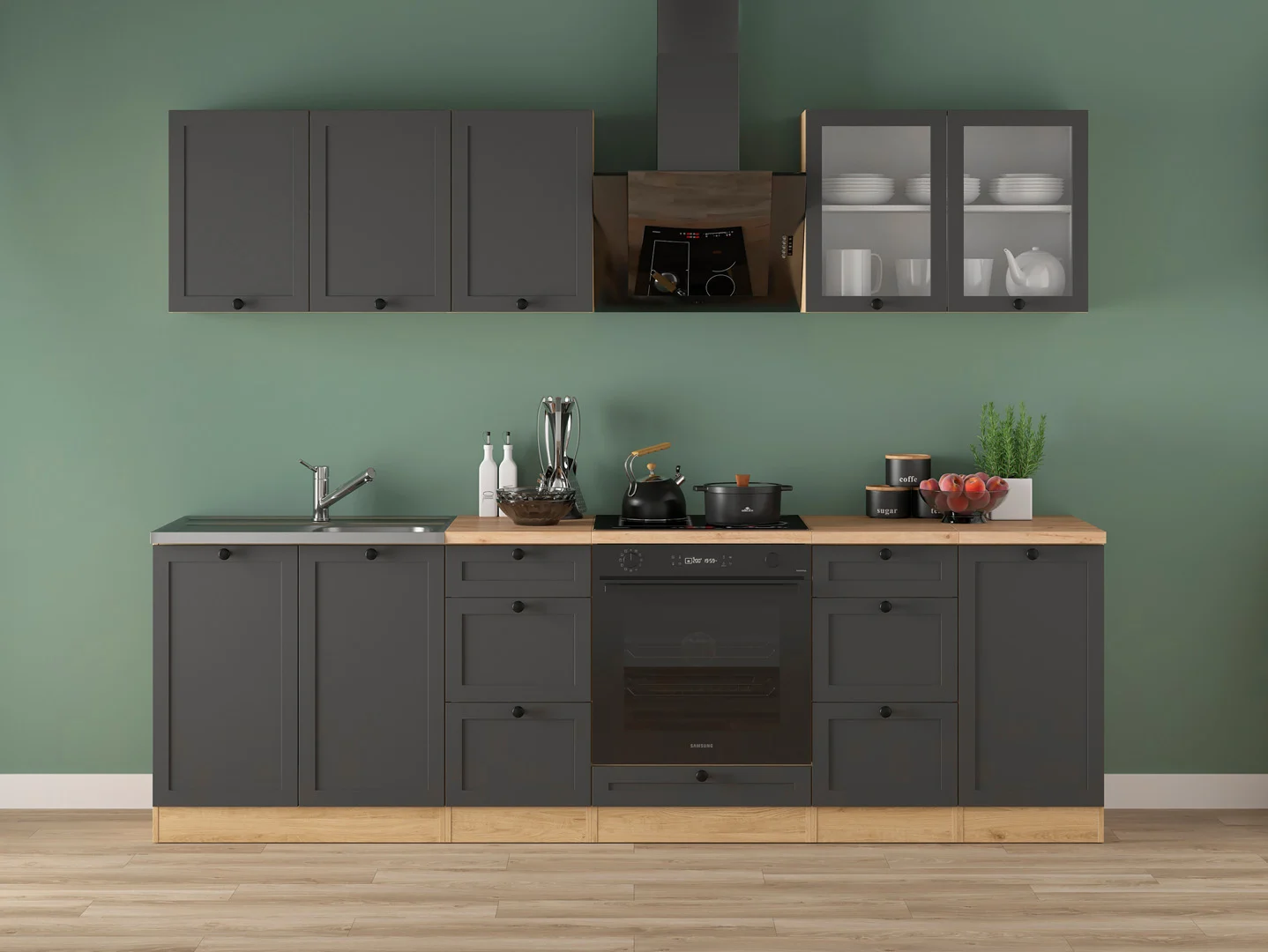 260 cm Graphite Modern Complete Kitchen Set Design B