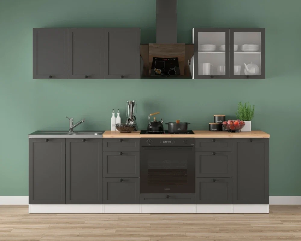 260 cm Graphite Modern Complete Kitchen Set with Worktop