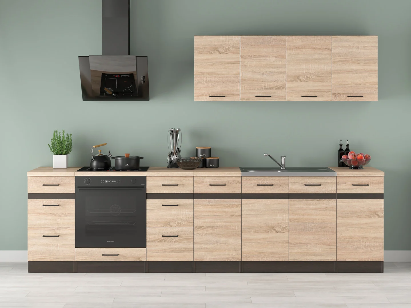 300 cm Sonoma Oak Spacious Complete Kitchen Set