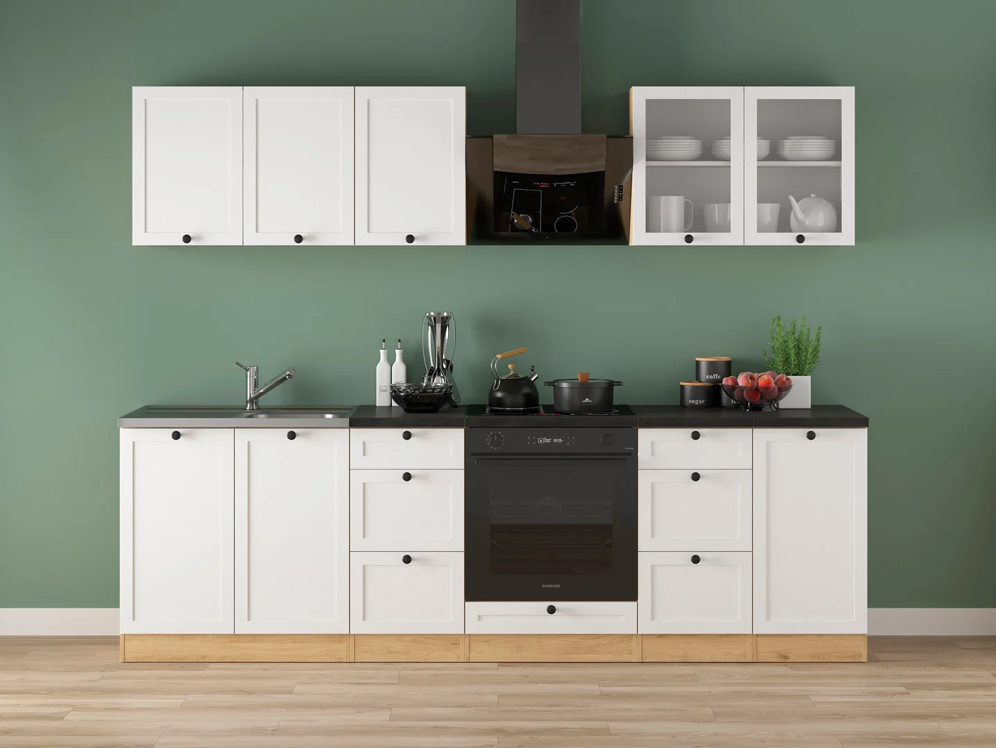 260 cm White Modern Complete Kitchen Set