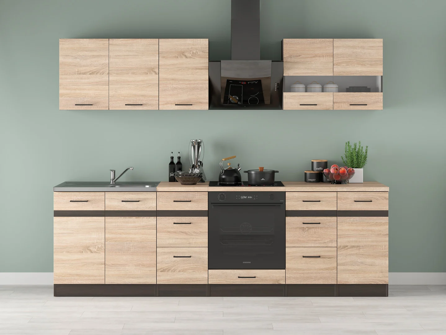 260 cm Sonoma Oak Modern Complete Kitchen Set