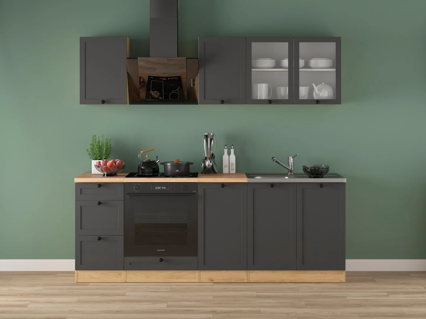 220 cm Graphite NovaLine Complete Kitchen Set