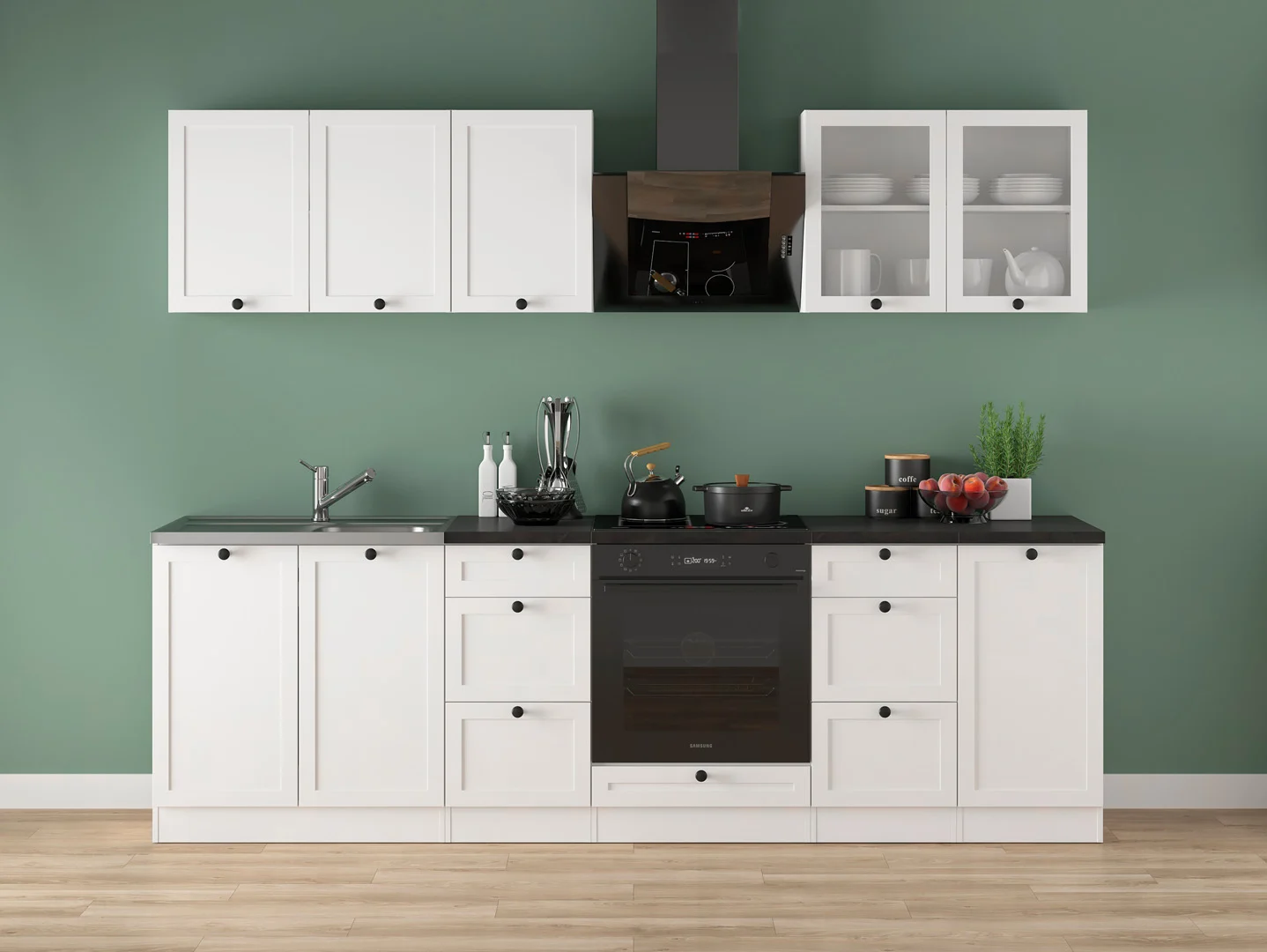 260 cm White Functional Complete Kitchen Set