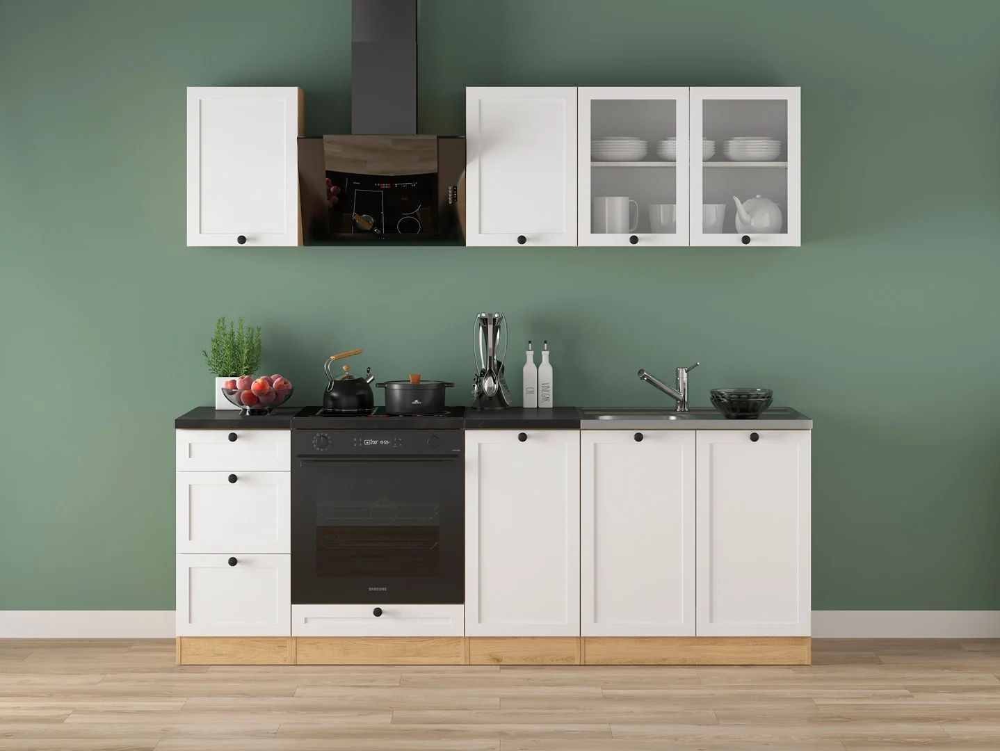 220 cm White Modern Complete Kitchen Set